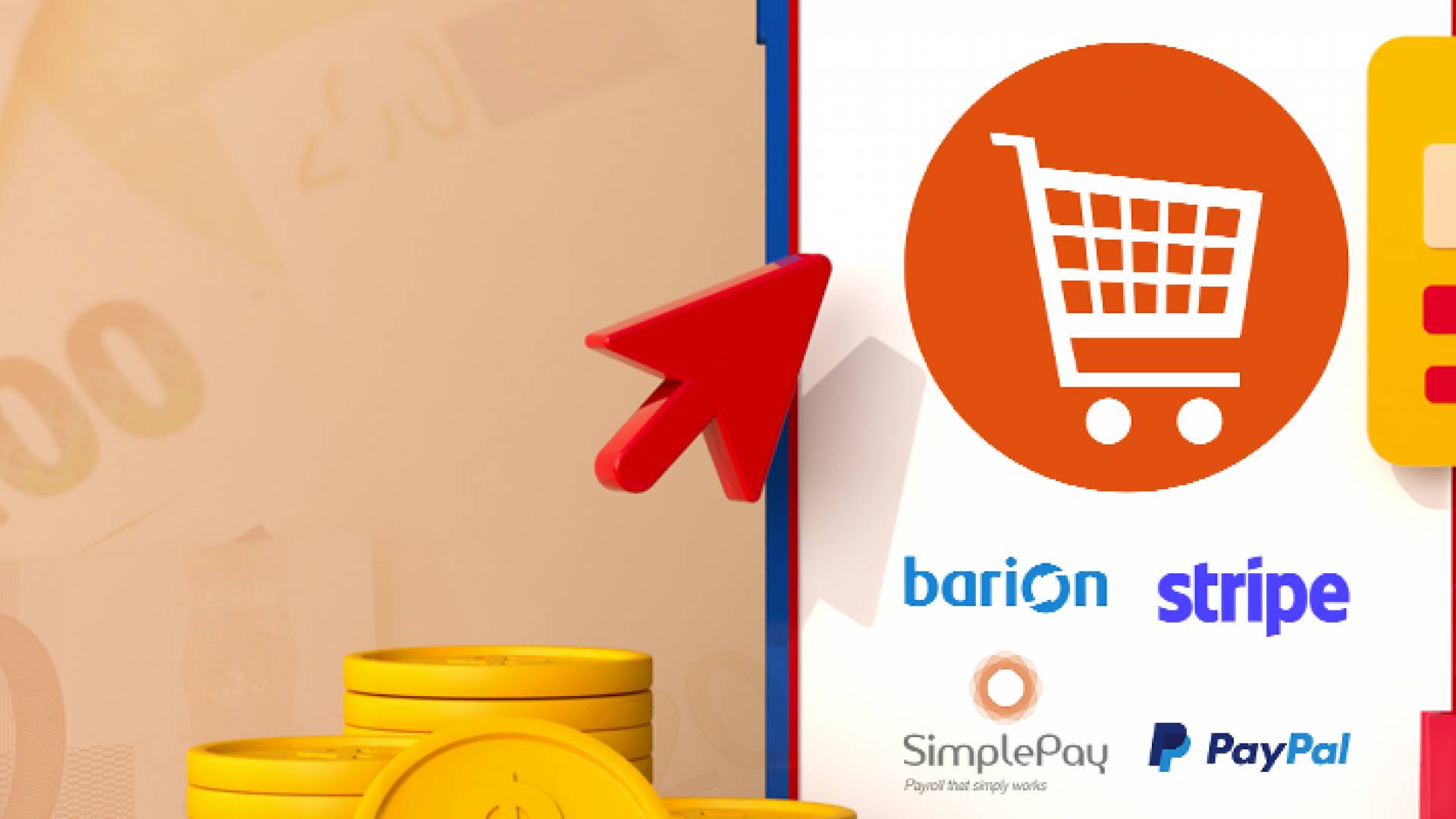 Online credit card payment banner image with barion, stripe, simple pay, and paypal logos